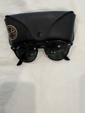 Ray-Ban Black Frame Sunglasses with Dark Green Lenses and Black Case